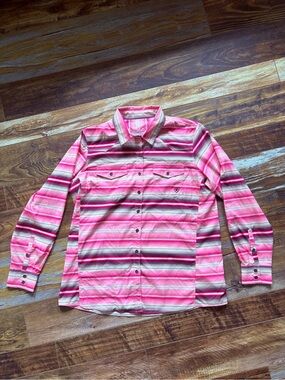 Ariat Tek Women’s Button Down Pink Stripe Quick Drying Western Shirt Sz Large